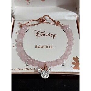 MINNIE MOUSE CRYSTALS ROSE GOLD QUARTZ FINE SILVER PLATED BOWTIFUL BRACELET NEW